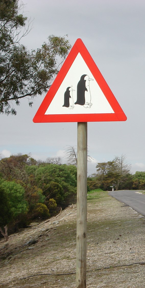 Penguin crossing sign on Robben Island.