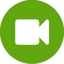 green circle icon with abstract video camera in it.